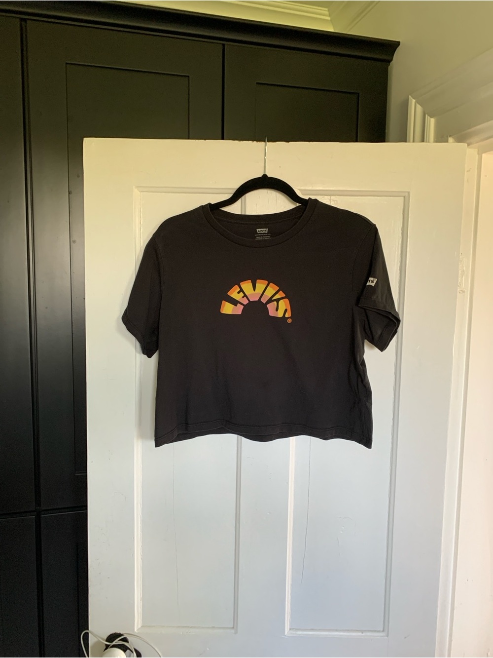 Levi's Black Cropped Tee with Rainbow Sunset Logo